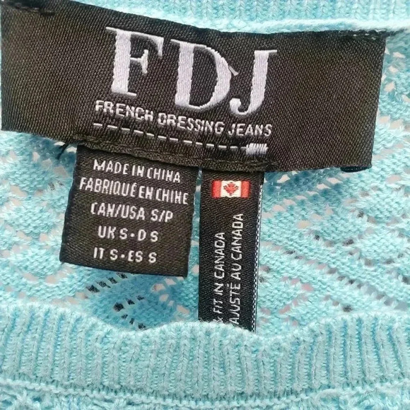 FDJ Jeans Scallop Trim Crew Neck 3/4 Sleeve Pintelle Stitch Sweater - Picture 5 of 5